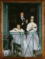 O Balcão (retratos de Berthe Morisot, Fanny Claus, Antoine Guillemet e Leon Leenhoff) - óleo sobre tela