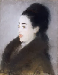 Mulher com um casaco de pele no perfil, 1879