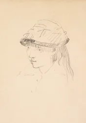 Menina jovem, em, chapéu redondo, 1878-79, (graphite, ligado, paper)