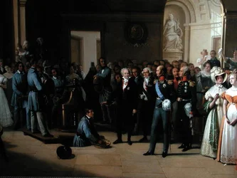 O czar Alexandre I (1777-1825) visitando o Paris Hotel de La Monnaie em 25 de maio de 1814