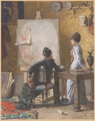 Adéle de Saussure e Marie-Louise Ravel, a mulher do artista, no seu estúdio