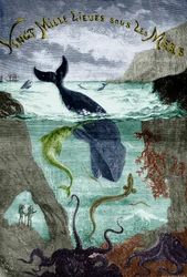 Frontispício do romance de Júlio Verne 20.000 Léguas Submarinas (1870) , gravura, documento colorido