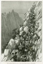 Nas rochas de Ankori. Gravado por Riou, para ilustrar a história Dans les tenebres de l