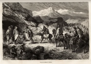 P.Marcoy encontra um amigo, que se tornou coronel do génio e poste numa gruta situada perto do lago de Cailloma, juntos recebem a visita dos notáveis da cidade, gravada após um desenho de E.Riou, ilustrando a viagem nas montanhas, o Huarancalqui v