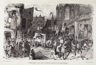 Philippe Auguste (Philippe-Auguste) quis oferecer aos parisienses o espetáculo de um começo triunfante. sd. século XII