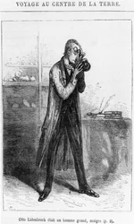 Professor Otto Lidenbrock, ilustração de «Viagem ao Centro da Terra», de Jules Verne (1828-1905), Paris, Hetzel