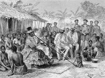 Savorgnan de Brazza palabre com Renoké, líder da aldeia da África Ocidental - em "Tour du Monde", 2ª semana de 1887