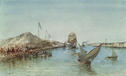 Navegação no Canal de Suez, de um álbum de recordações que comemora a viagem da imperatriz Eugénie (1826-1920) na inauguração de 1869