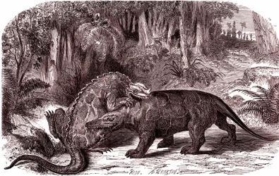 O Iguanodon e o Megalosaurus (gravura