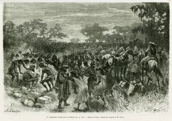 O acampamento invadido pelos índios. Gravado por Riou, para ilustrar a história Voyage dans le Chaco Boreal
