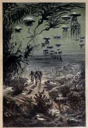 Piso subaquático. Ilustração de Edouard Riou (1833-1900) para o romance "Twenty thousand leagues under the seas" de Jules Verne (1828-1905) Coleção Privada do século XIX
