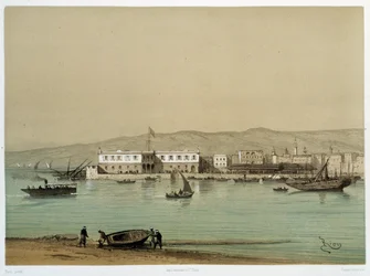 Vista do Canal em "Inauguração do Canal de suez por G. Nicole". 1869