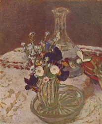 Bouquet de amores-perfeitos, miosótis e margaridas Cerca de 1900, c1900, 1946