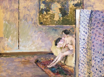 No estúdio de Bonnard na 60 Rue de Douai: nu por uma tela; no Atelier de Bonnard, 60 Rue de Douai: Nu au Paravent,