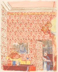 Interior com papel de parede cor-de-rosa I Interieur aux tenda rosas I, c. 1896 publicado em 1899.