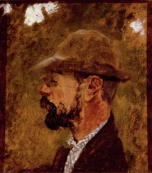 Retrato do pintor Henri de Toulouse Lautrec por perfil (óleo sobre tela)