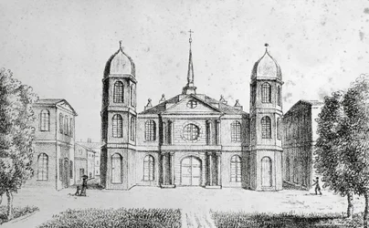 Igreja de Nova Orleães, Estados Unidos da América, litografia de Edouard de Montule (1792-1828) de Voyage to America, Itália, Sicília e Egipto