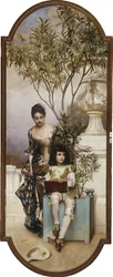 Mãe e filho desenhando no parque, 1886