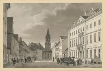 A Klosterstraße com a igreja paroquial em Berlim