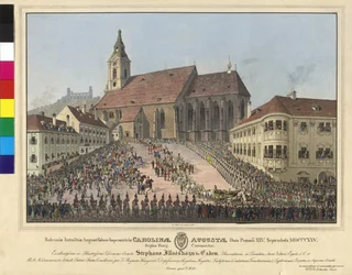 Coroação da imperatriz Carolina Augusta como rainha da Hungria em 25 de setembro de 1825, em Bratislava