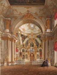 Interiores do Palácio de inverno. A catedral no palácio de inverno, década de 1860