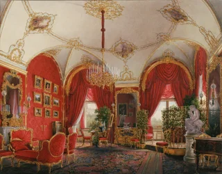 Interiores do Palácio de inverno. O quarto apartamento reservado. The Corner Room, em meados do século XIX.