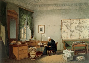 O barão Alexander von Humboldt (1769-1859) no seu gabinete de trabalho