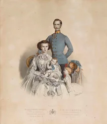 Francisco José I e Isabel da Áustria com os filhos, Gisela e Rodolfo
