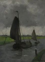 Curso de água com barcaças à vela