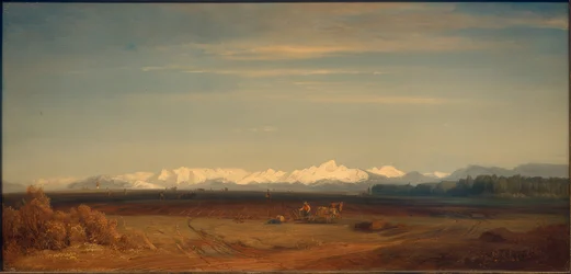 A paisagem bávara em frente às montanhas