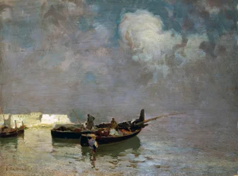 Marina com pescadores, de Eduardo Dalbono (1841-1915), óleo sobre tela, 34x45 cm