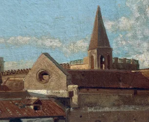 O terraço, de Edoardo Dalbono (1841-1915), óleo sobre painel, 45x30 cm. Detalhe.