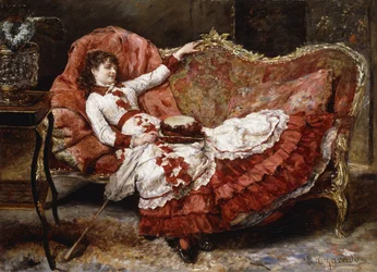 Uma senhora elegante de vestido vermelho,