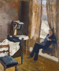 Andreas Reading par Munch, Edvard (1863-1944). Óleo sobre cartão, tamanho : 57x48, c. 1882, Colecção Privada