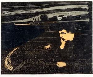 Noite, melancolia: na praia (Abend, Melancholie am Strand) (xilogravura)