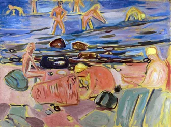 Garcons se baignant - Garcons se baignant - Boys bathing par Munch, Edvard (1863-1944). Óleo sobre tela, tamanho : 68x90