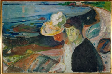 Duas pessoas na praia (pintura sobre tela)