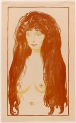 Mulher com cabelo vermelho e olhos verdes. O pecado
