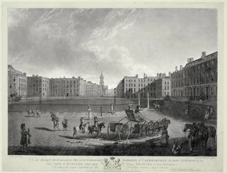 Vista da Praça de Hanover, gravada por Robert Pollard (1755-1838) e Francis Jukes (1747-1812) 1787 (gravura e aquatint)