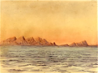 Pôr do sol, Simons Bay, África do Sul (wc on paper)
