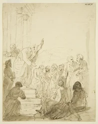 Esboço original para o Altarpiece in St Pauls (lápis e aguarela sobre papel)