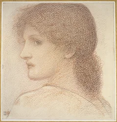 Um estudo da cabeça de uma mulher, voltada para a esquerda, 1868 (giz vermelho sobre papel)