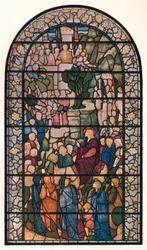 Entrada de Cristo em Jerusalém, janela na Igreja de São Pedro, Vere Street, Londres, c1883