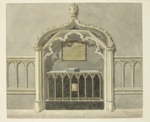 Monumento a Mary Grosett na Catedral de Bristol (lápis e aguarela sobre papel)