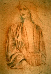 Retrato de uma menina - Estudo para Arthur em Avalon, c.1890 (giz no sangue e lápis em papel vermelho)
