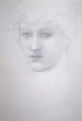 Estudo da cabeça de uma menina - Bessie Keane, c.1896 (lápis sobre papel)