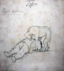 William Morris a brincar com o seu cão, c.1890 (lápis sobre papel)