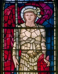Rottingdean, St Margaret, Morris & Co., Edward Burne-Jones, janela do leste, detalhe de St Michael, 1893