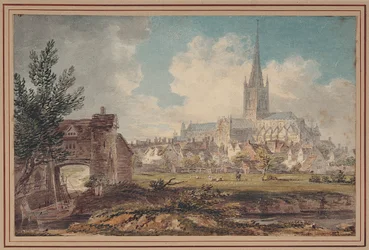 Norwich Cathedral from the South-East (lápis, tinta e aguarela sobre papel)