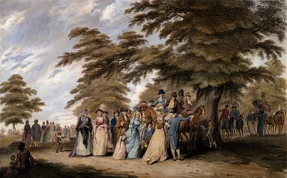 Uma aeração em Hyde Park, 1796 gravura colorida